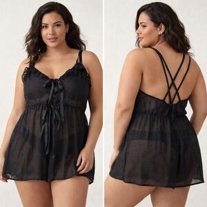 NEW Cacique Romper Lingerie Womens 18/20 Black Swiss Dot Sheer Mesh Romper Sexy